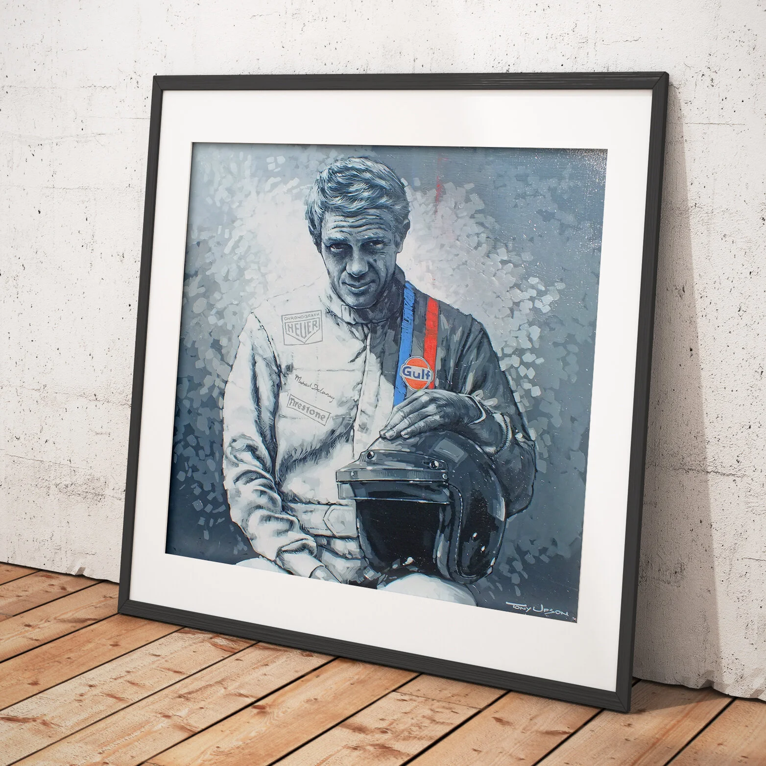 Limited edition mounted print of Steve McQueen and a Porsche 917